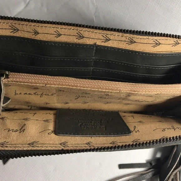 Lisa Leonard Designs You Are Beautiful Boho 3/4 Zip Leather Wallet